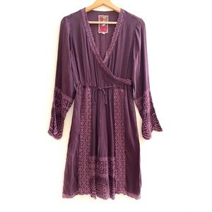Johnny Was embroidered midi dress in dark plum